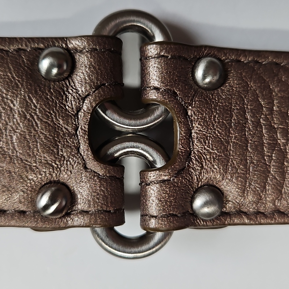 Cole Haan M Pebble Bronze Leather Belt Oval Silvertone Hardware  Grunge Indie - Picture 10 of 10